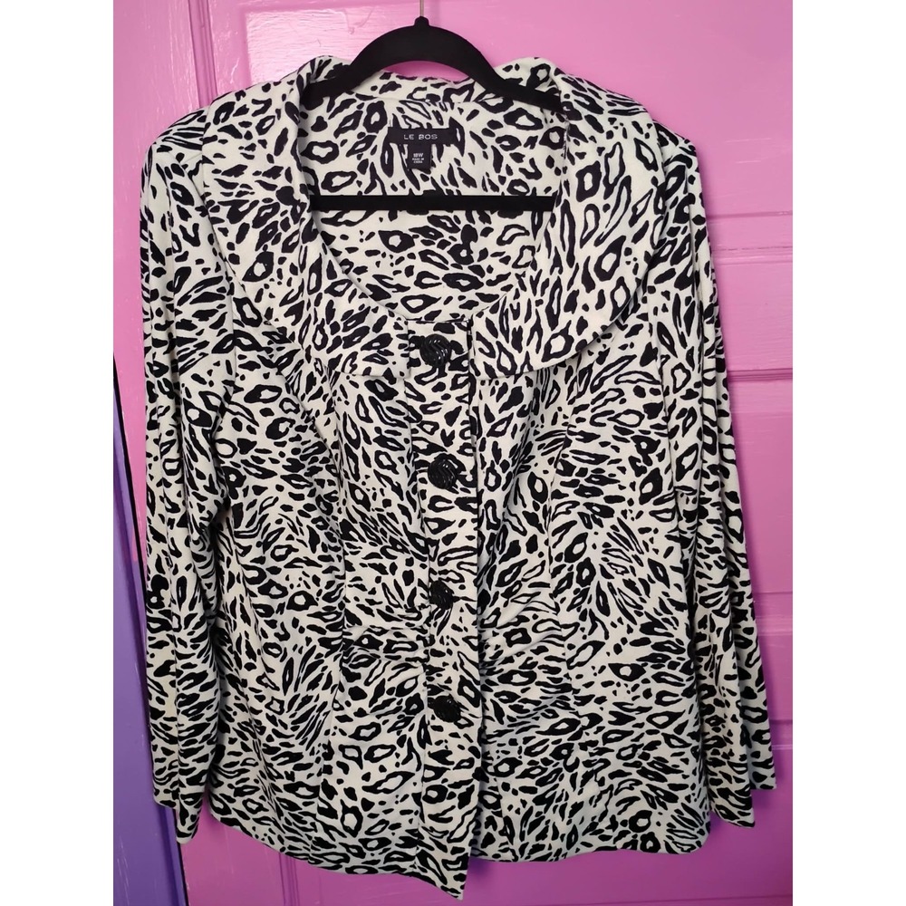 Size 18 Vintage Zebra Animal Print Le Bos 80s 90s Business Black Blazer Jacket